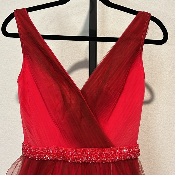 $498 NWT Mac Duggal Ombré Pleated Bust Tulle Dress w/Beaded Belt #20378 (Size 2) - Picture 4 of 12